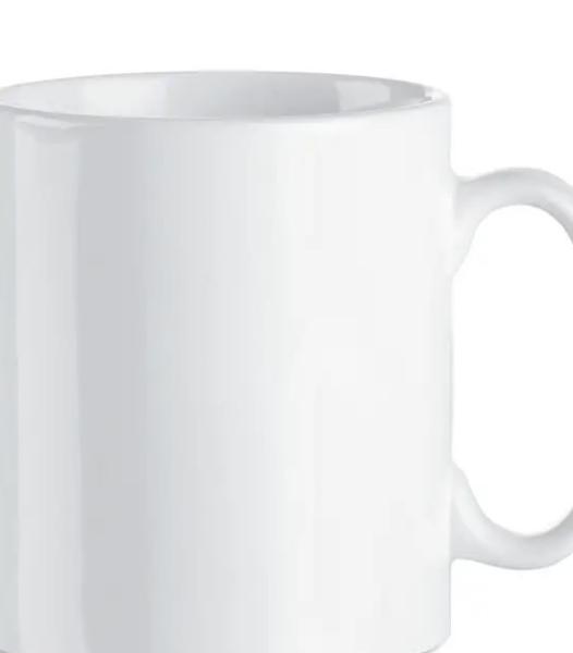 Tasses à sublimation en céramique de 350 ml - blanches, personnalisables, présentées dans une boîte kraft